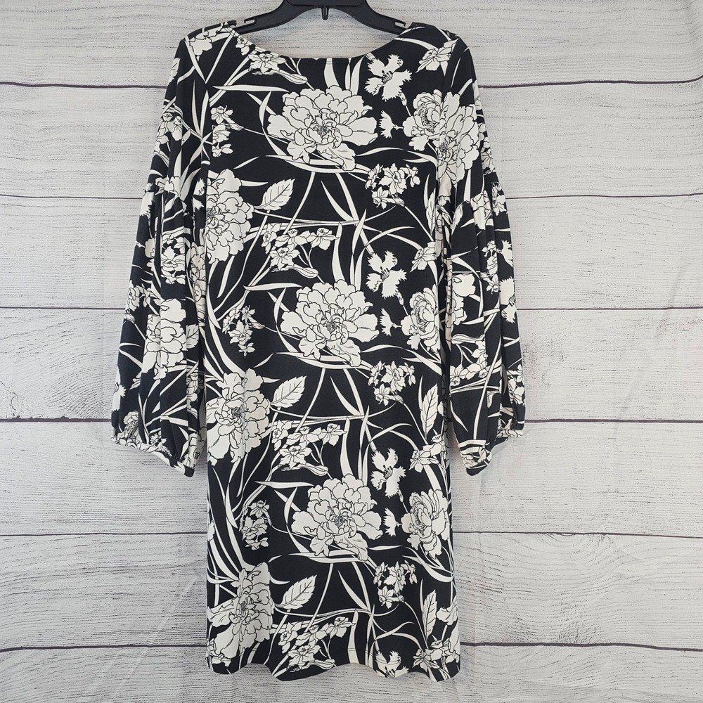 bryn WALKER XXS Lantern Long Sleeve Dress Black & White Floral NWT $210 L802 - Picture 4 of 8